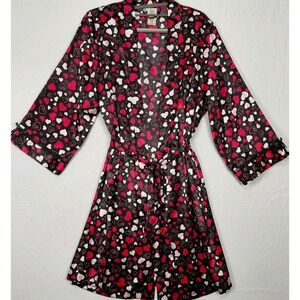 Women's Valentine Robe Size Medium Silk Cuff Trim Lace Tie Belt Romantic Classic